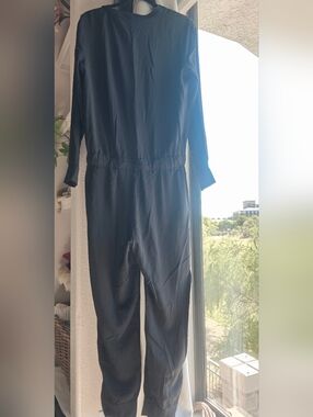 Splendid Black Long-Sleeve Jumpsuit Button Drawstring Waist Medium